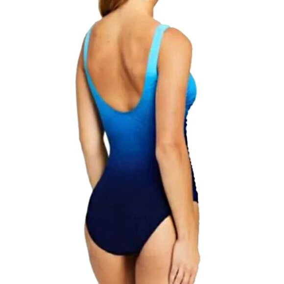 Lands' End SlenderSuit Tummy Control Wrap One Piece Swimsuit Ombre Size 10 - Picture 2 of 16